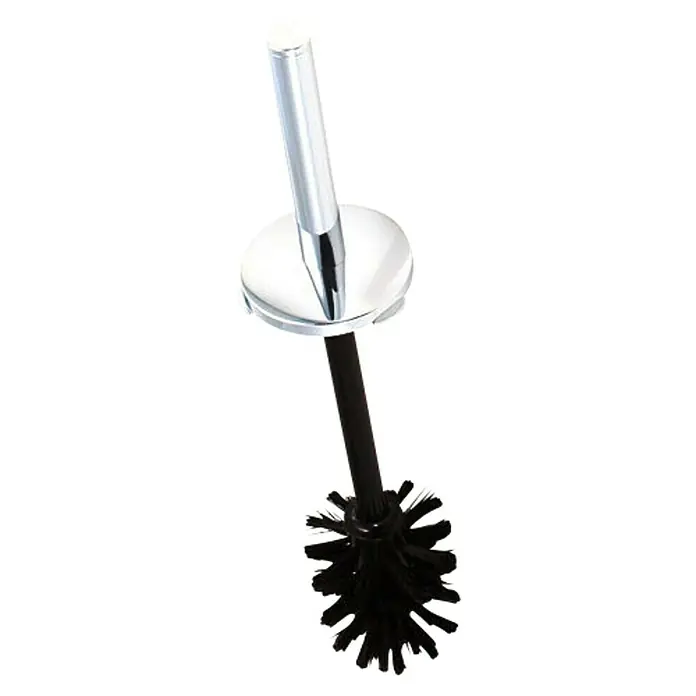 Keuco Plan Ersatzbürste - Mit Deckel, Schwarz, Metall - Eine Toilettenbürste mit einem verchromten Griff und einem schwarzen Bürstenkopf, die für die Reinigung von Toiletten unerlässlich ist.