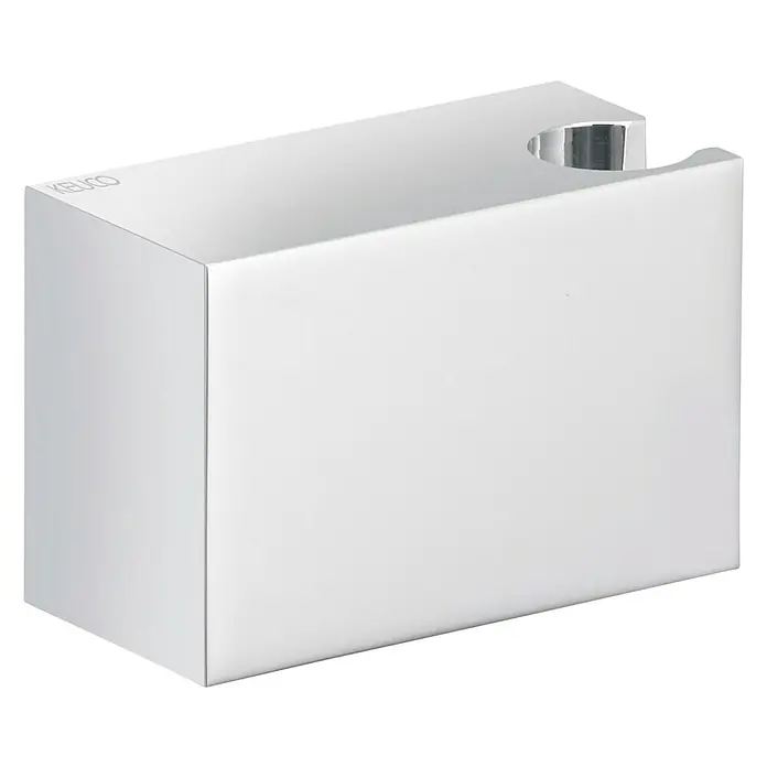 Keuco Edition 11 Schlauchanschluss - Breite: 9 cm, Verchromt - Bild einer weißen, eckigen Wandhalterung von Keuco, ideal für Badezimmeraccessoires oder Dekoartikel. Minimalistisches Design für moderne Räume.