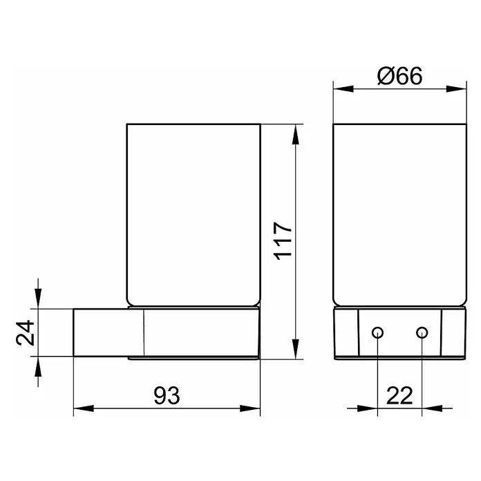 Keuco Plan Zahnputzglas - Mit Halterung, Durchmesser: 6,6 cm, Metall - Abbildung des Produkts mit Maßangaben, um seine Größe und Form zu veranschaulichen.