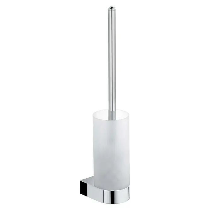 Keuco Edition 300 Ersatz-Bürstenglas - Kristallglas, Matt - Eine elegante WC-Garnitur mit einem satinierten Glasbehälter und einem Griff aus glänzendem Chrom.