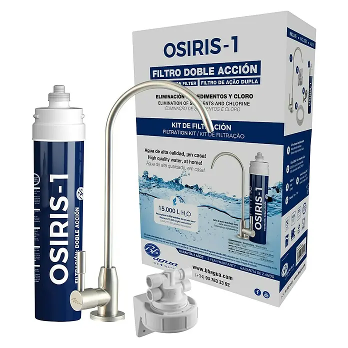 Bb agua Filtro de agua Osiris 1 - Apto para: Fregaderos - Kit de filtro de agua OSIRIS-1 con filtro de doble acción para agua de alta calidad en casa, incluye grifo y pieza de conexión.