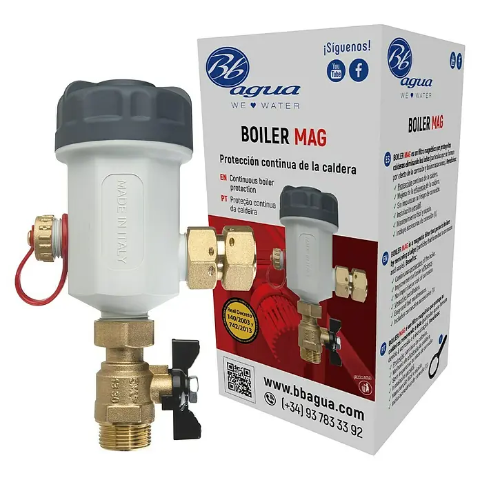 Bb agua Filtro de agua Boiler Mag - Apto para: Calentadores - Imagen del producto del BB Agua Boiler MAG, un filtro magnético para la protección continua de la caldera.