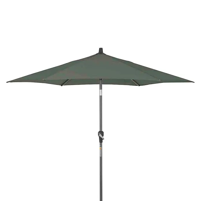 Siena Garden Marktschirm rund Avio - Olive, Durchmesser Bespannung: 250 cm - Ein dunkelgrüner Gartenschirm mit einem robusten, mittigen Ständer, perfekt für sonnige Tage im Freien.