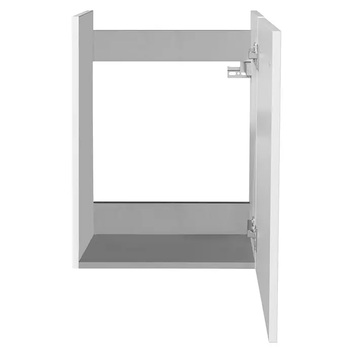 Camargue Stella Mini Badmöbel-Set SM45GLED - Gesamtbreite Badmöbel: 45 cm, Grafit, Hochglänzend, 3 -tlg. - Offener weißer Küchenschrank mit Fachboden und Scharnieren, ideal für die Aufbewahrung von Küchenutensilien.