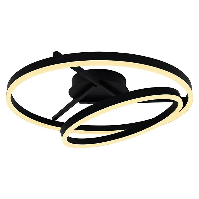 Tween Light LED-Deckenleuchte rund Two Rings - 40 W, Ø x H: 600 mm x 23 cm, Schwarz - Schwarze LED-Deckenleuchte mit verschlungenen Ringen, die ein warmes Licht ausstrahlen, modernes Design für stilvolle Innenräume.