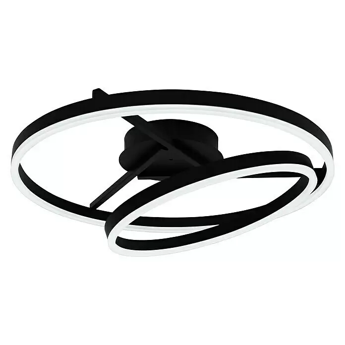 Tween Light Plafón LED redondo Two Rings - 40 W, Ø x Al: 600 mm x 23 cm, Negro - Moderna lámpara de techo LED negra con diseño abstracto de anillos entrelazados y luces blancas integradas.