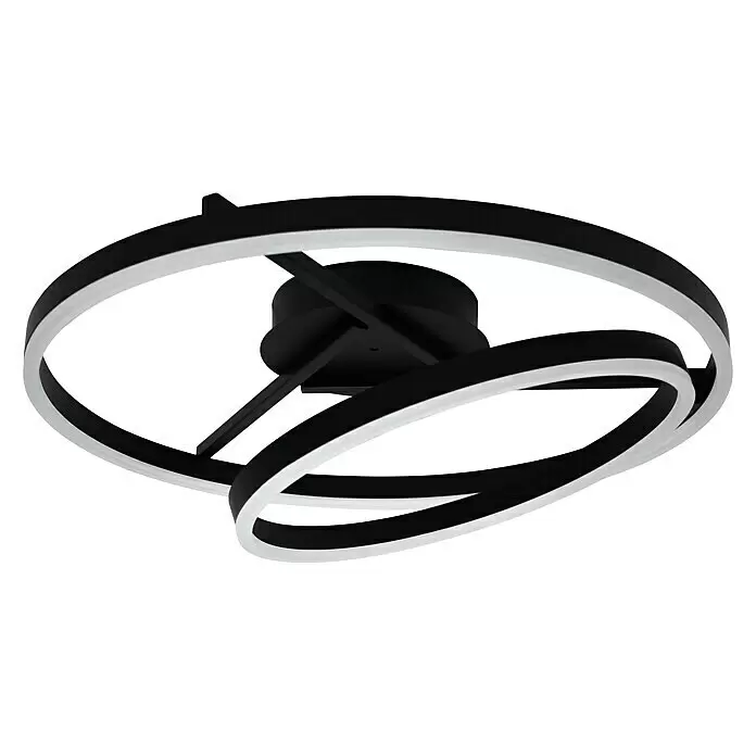 Tween Light Plafón LED redondo Two Rings - 40 W, Ø x Al: 600 mm x 23 cm, Negro - Lámpara de techo LED negra moderna con anillos circulares entrelazados, para iluminación ambiental.