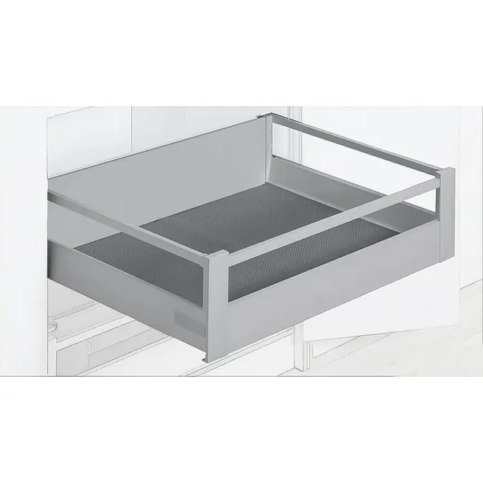 Cajón Modul Box Plus - L x An x Al: 56,8 x 51,4 x 18,4 cm - Inserto de armario de cocina extraíble de metal con base gris texturizada y lados altos, perfecto para guardar utensilios de cocina.