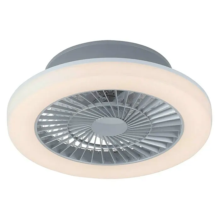 Ventilador de techo Leonard - Gris, 50 cm, 27 W, Blanco cálido - Ventilador de techo con iluminación LED integrada. Las aspas plateadas del ventilador están rodeadas por un anillo LED brillante.
