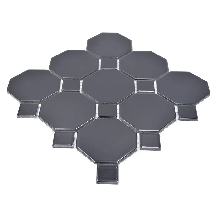 Mosaikfliese Octa G 940N - 30 x 30 cm, Schwarz, Matt - Graue Mosaikfliese mit achteckigen und quadratischen Elementen für stilvolle Wand- und Bodengestaltungen.