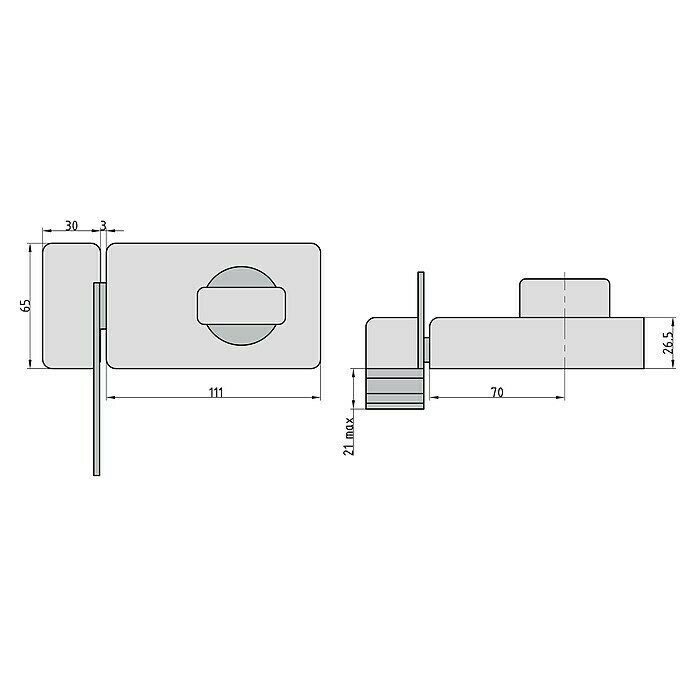 Basi Türzusatzschloss KS500Edelstahl, DIN Anschlag: Universell einsetzbar, Dornmaß: 70 mm, Sperrbügel Sketch