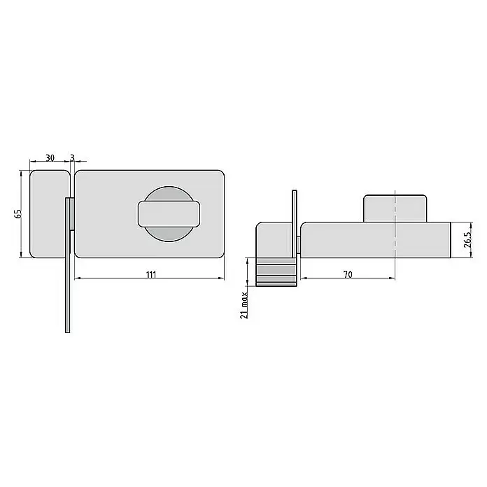Basi Türzusatzschloss KS500Braun, DIN Anschlag: Universell einsetzbar, Dornmaß: 70 mm, Sperrbügel