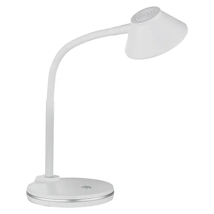 Reality Leuchten Lámpara de sobremesa LED Berry - 3,2 W, Blanco, Blanco cálido - Elegante lámpara de escritorio blanca con brazo flexible y base redonda. Ideal para la oficina o el hogar, proporciona luz enfocada para trabajar.