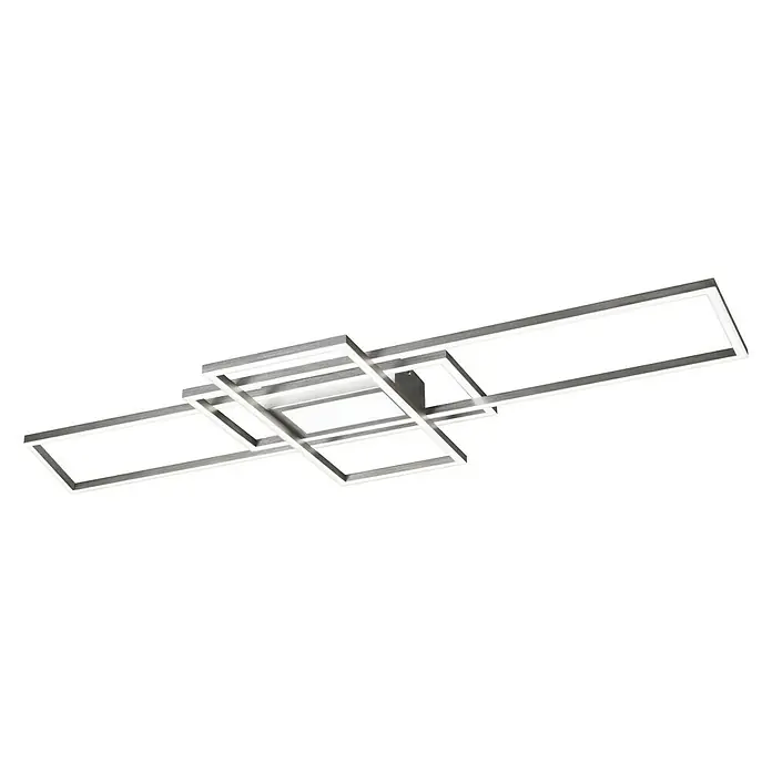 Trio Leuchten LED-Deckenleuchte Irvine - 60 W, L x B x H: 6,5 x 105 x 42 cm, Nickel matt - Moderne LED-Deckenleuchte mit verschlungenen Rechtecken. Silberne Akzente und helles, effizientes Licht. Ideal für Wohn- und Esszimmer.