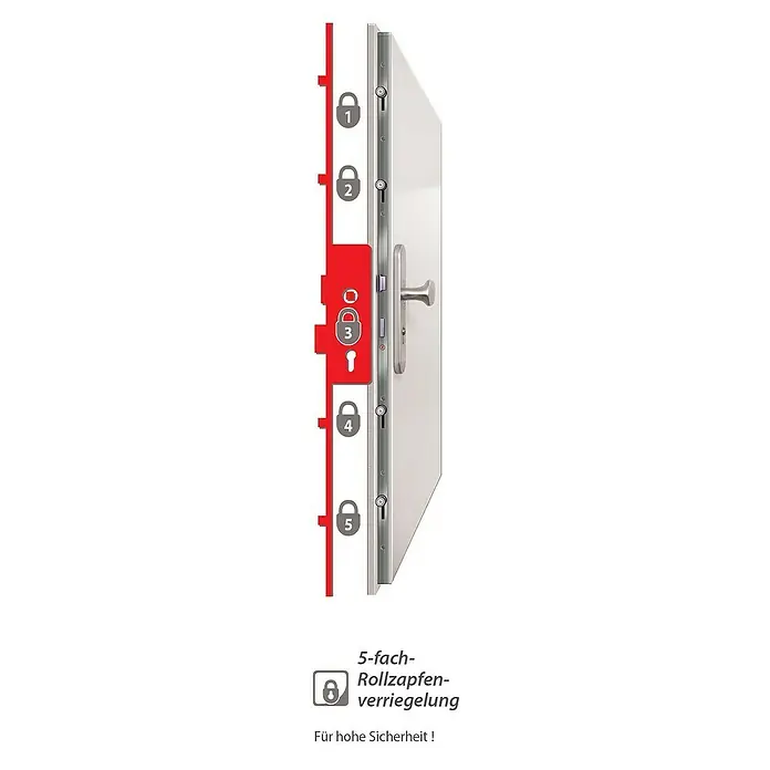 Solid Elements Haustür 1005 inklusive Griffset - 100 x 210 cm, DIN Anschlag: Rechts, Weiß - Abbildung einer Sicherheitstür mit Mehrfachverriegelung für hohe Sicherheit.