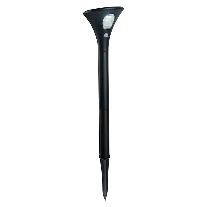 BAUHAUS Estaca solar con sensor - 0,1 W, L x An x Al: 10,6 x 10,6 x 57 cm, Negro, IP44, 50 lm - Imagen de una lámpara solar negra con estaca para jardín. Ideal para caminos, céspedes y para destacar zonas exteriores.