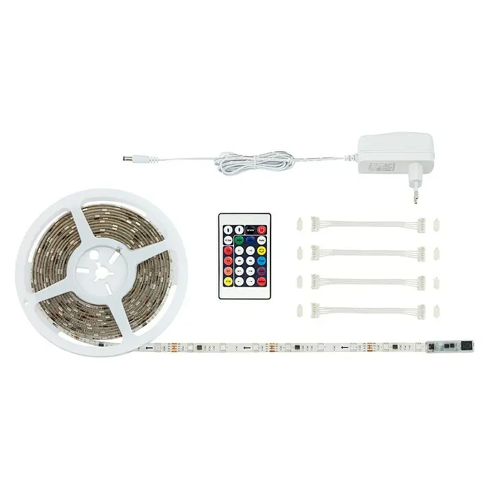 Prisma Leuchten LED-Band Flexband - Länge: 5 m, Mehrfarbig - LED-Streifen-Set mit Fernbedienung, Netzteil und Verbindungsstücken. Perfekt für stimmungsvolle Beleuchtung im Haus.