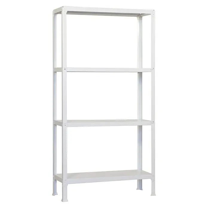 Simonrack Simonhome Metallregal Click Metall Mini - H x B x T: 160 x 80 x 30 cm, Traglast pro Boden: 150 kg, Anzahl Böden: 4 Stk., Stecken, Weiß/Weiß - Ein freistehendes, weißes Regal mit vier Ablagen, ideal zur Aufbewahrung und Organisation von Gegenständen im Haus oder Büro.