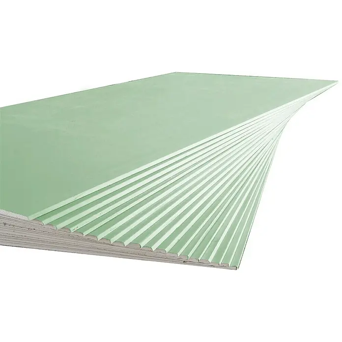 Placa de yeso laminado Hidro 13 - 2 x 1,2 m, Espesor: 12,5 mm - Pila de paneles de yeso verdes resistentes al agua, ideales para baños y otras áreas de alta humedad.