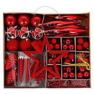 Christbaumkugel-Set (Rot, Kunststoff, 97 Stk.)