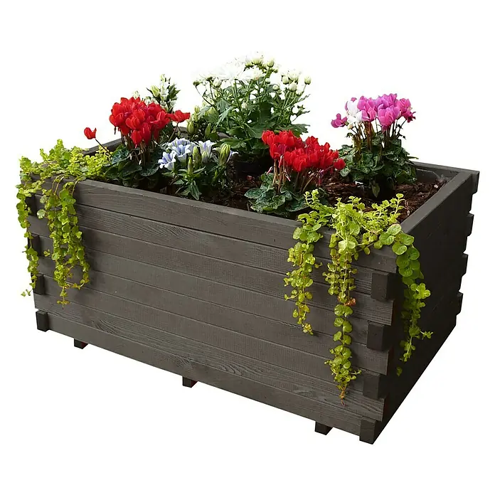 Promadino Pflanzkasten Siena - Außenmaß (L x B x H): 80 x 50 x 39 cm, Holz, Anthrazit - Der graue Holzkasten mit üppigen Blumen und herabhängenden Pflanzen ist ein echter Blickfang für jeden Garten und Balkon.