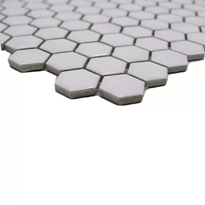 Mosaikfliese Hexagon Uni HX 050 - 26 x 30 cm, Weiß, Glänzend - Detailaufnahme