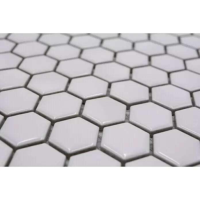 Mosaikfliese Hexagon Uni HX 050 - 26 x 30 cm, Weiß, Glänzend - Detailaufnahme