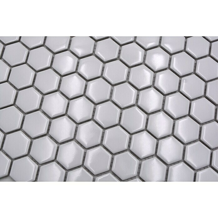 Mosaikfliese Hexagon Uni HX 050 (26 x 30 cm, Weiß, Glänzend)