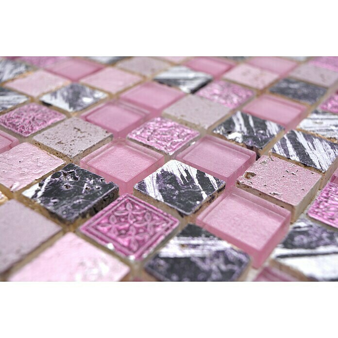 Mosaikfliese Quadrat Crystal Mix XCM CB 35 (30 x 32,5 cm, Pink, Glänzend)