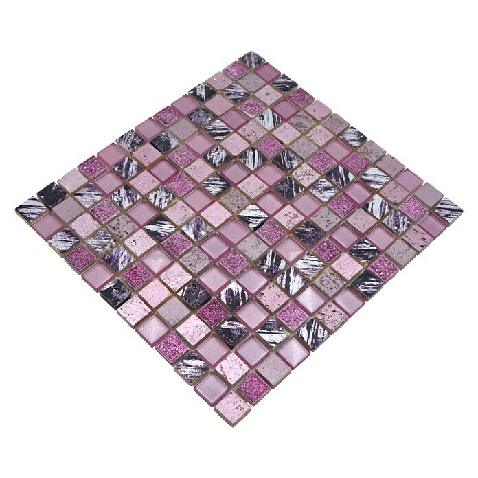 Mosaikfliese Quadrat Crystal Mix XCM CB 3532,7 x 30,2 cm, Pink, Glänzend Diagonal View