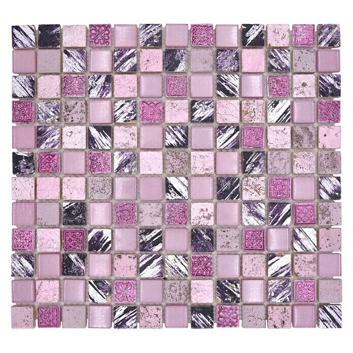 Mosaikfliese Quadrat Crystal Mix XCM CB 35 (30 x 32,5 cm, Pink, Glänzend)