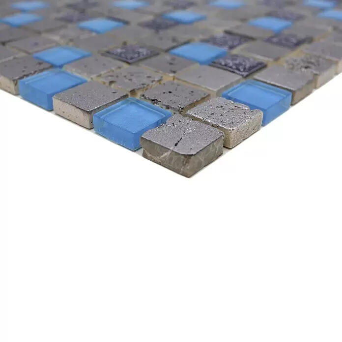 Mosaikfliese Quadrat Crystal Mix XCM CB 65 - 32,7 x 30,2 cm, Blau, Glänzend - Detailaufnahme
