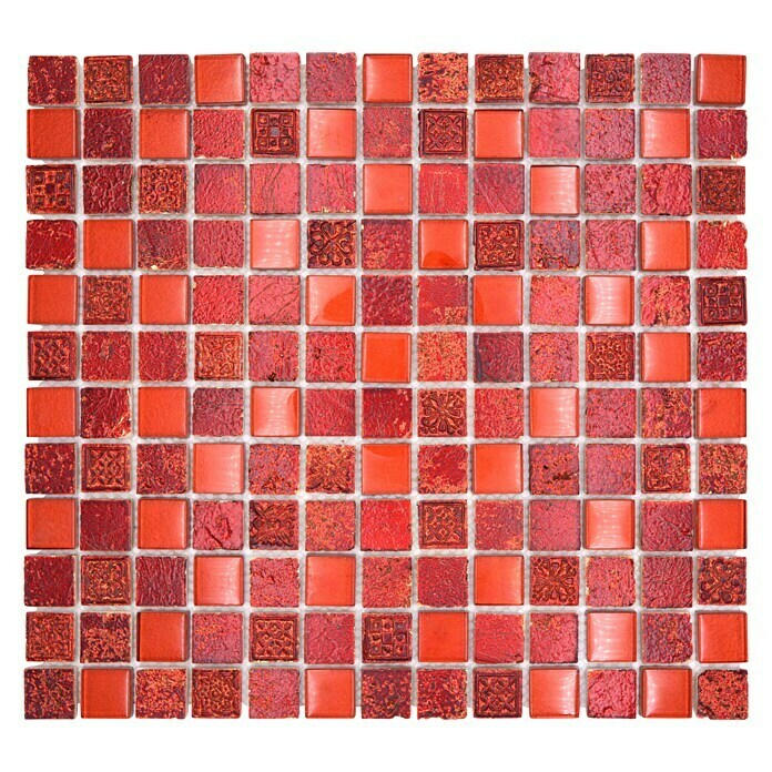 Mosaikfliese Quadrat Crystal Mix XCM CB 9232,7 x 30,2 cm, Rot, Glänzend Top View