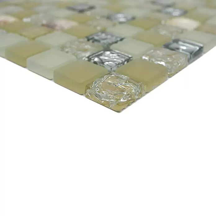 Mosaikfliese Quadrat Crystal XCM 8OP9 - 30 x 30 cm, Beige, Glänzend - Beige und klare Glasmosaikfliesen mit texturierten und reflektierenden Elementen.