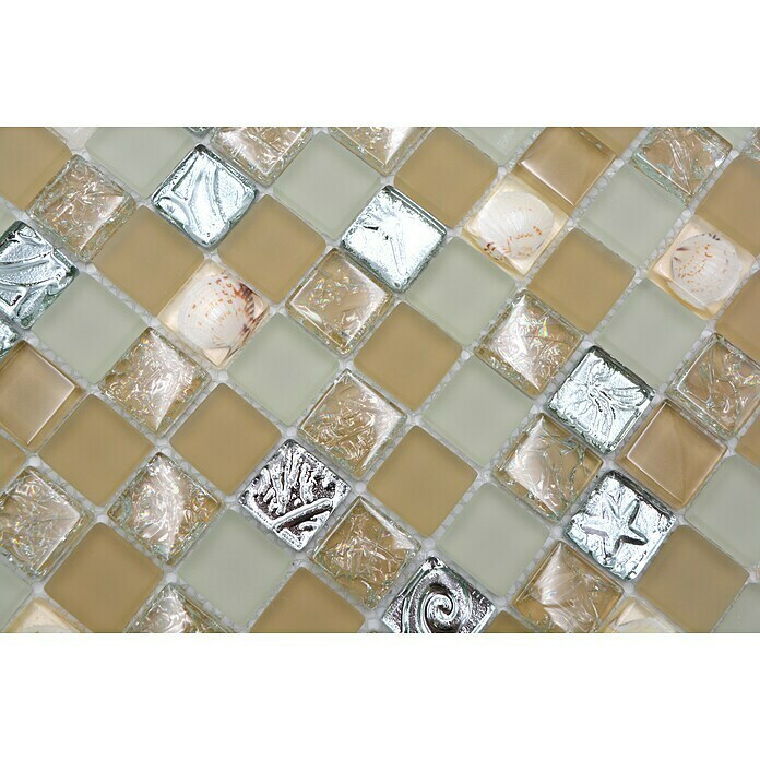 Mosaikfliese Quadrat Crystal XCM 8OP9 (30 x 30 cm, Beige, Glänzend)