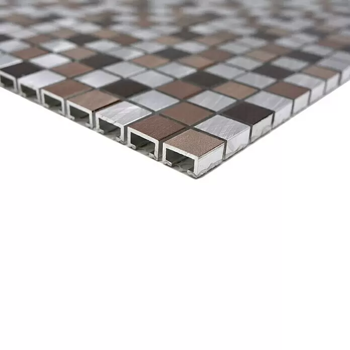 Mosaikfliese Mix XAM A971 - 31,7 x 31,7 cm, Kupfer, Matt - Metallische Mosaikfliesen in Silber, Braun und Dunkelbraun, zeigen ihr hohles Profil. Texturierte Oberfläche.