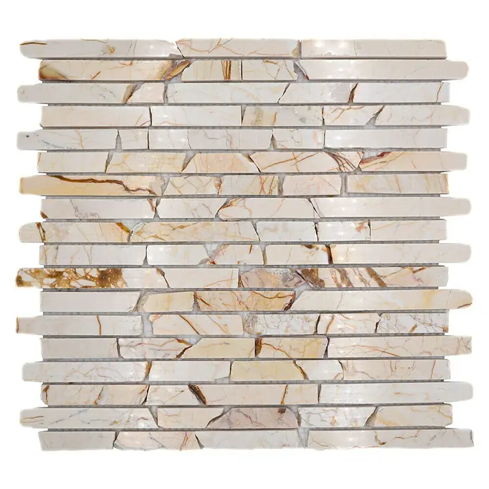 Mosaikfliese Golden Cream MOS BRICK 2807 - 30,5 x 32,2 cm, Cream, Matt - Bild einer rechteckigen Marmormosaikfliese in Beige- und Brauntönen, ideal für die Wandgestaltung im Innenbereich.