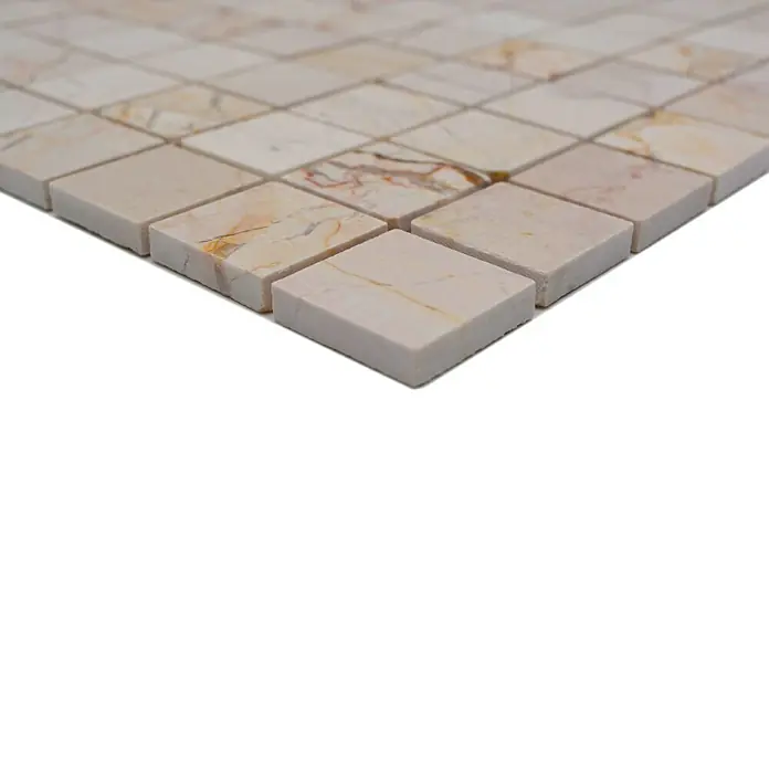 Mosaikfliese Quadrat MOS 32/2807 - 30,5 x 30,5 cm, Creambeige, Matt - Nahaufnahme von Marmorfliesen mit quadratischem Muster, ideal für stilvolle Wand- oder Bodengestaltung im Innenbereich.