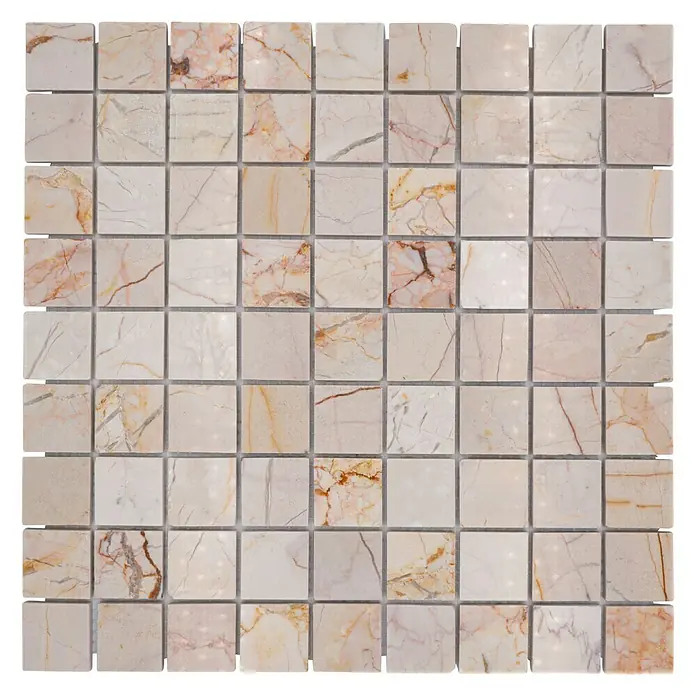 Mosaikfliese Quadrat MOS 32/2807 - 30,5 x 30,5 cm, Creambeige, Matt - Marmorfliesenmuster mit natürlichen Variationen in Beige- und Brauntönen, ideal für elegante Innenräume.