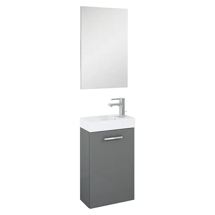 Riva Badmöbel-Set Pocket - Breite: 40 cm, Anthrazit, 3 -tlg. - Grauer Waschtischunterschrank mit weißem Waschbecken und Spiegel. Das moderne Badmöbel-Set sorgt für ein stilvolles Ambiente im Badezimmer.