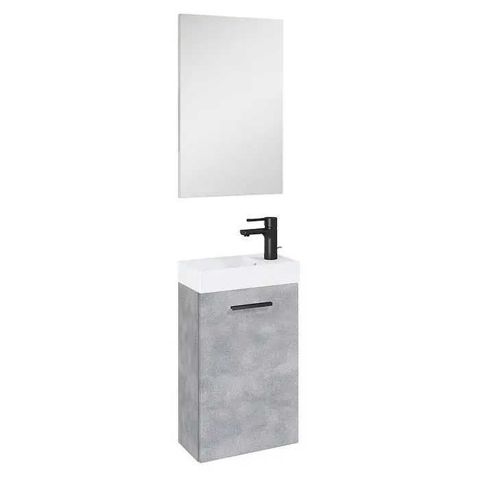 Riva Badmöbel-Set Pocket - Breite: 40 cm, Beton, 3 -tlg. - Ein moderner Badezimmerschrank mit Waschbecken und Spiegel in stilvollem Design. Ideal für jedes moderne Badezimmer.