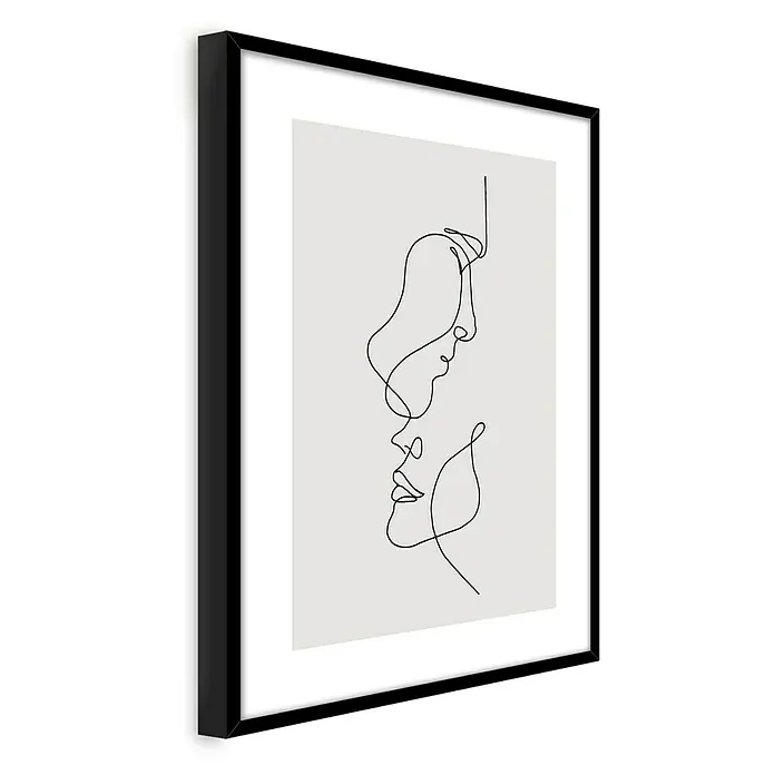 Bild - Linear II, B x H: 50 mm x 70 cm - Gerahmtes Kunstwerk mit einer minimalistischen, einlinigen Darstellung von zwei Gesichtern, die einander zugewandt sind.