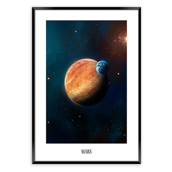 Bild Artbox - Mars, B x H: 50 x 70 cm - Gerahmtes Poster des Mars mit einem Begleitplaneten, das Weltraum-Dekor für ein modernes Zuhause bietet.