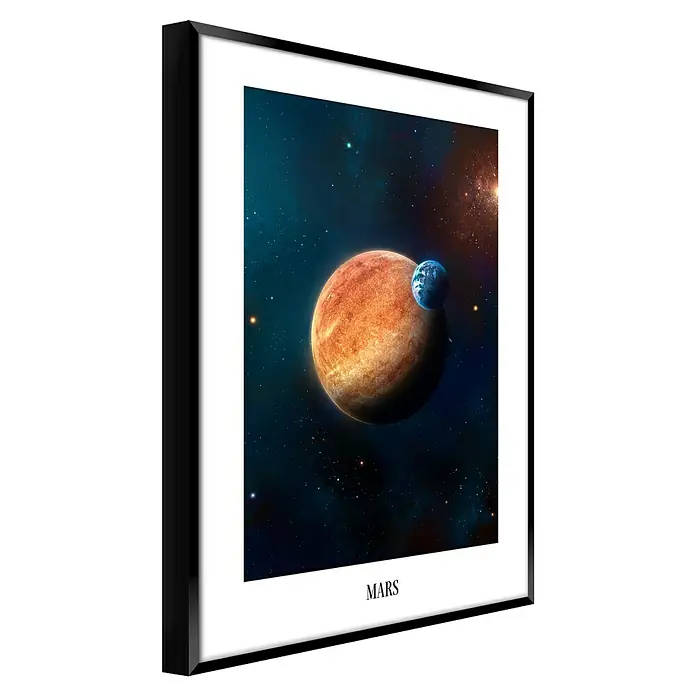 Bild Artbox - Mars, B x H: 50 x 70 cm - Ein gerahmtes Poster mit einer künstlerischen Darstellung des Planeten Mars im Weltraum. Das Kunstwerk ist ein Blickfang für jede Raumdekoration.