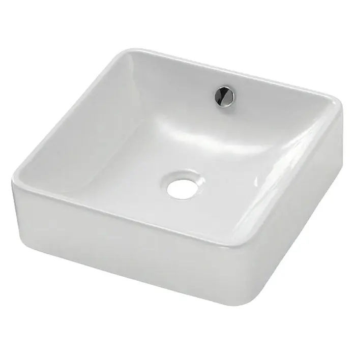 Bathco Lavabo de sobremesa Park - An x L: 40 x 40 cm, Blanco - Lavabo de encimera cuadrado blanco moderno con rebosadero y orificio de drenaje central. Ideal para baños y aseos de invitados.