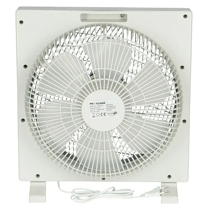 PR Klima Ventilador de suelo Box Fan - 50 W, Blanco/gris, 30 cm - Ventilador blanco Pro Klima con rejilla de protección y cable. Proporciona aire fresco y una refrigeración agradable en cualquier habitación.