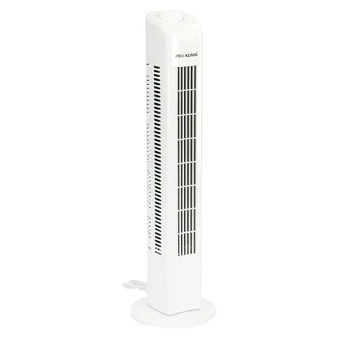 Proklima Turmventilator - Weiß, Höhe: 78 cm, 45 W - Ein schlanker, weißer Pro Klima Turmventilator, ideal für die Kühlung von Wohnräumen. Das Gerät hat ein modernes Design und ist platzsparend.