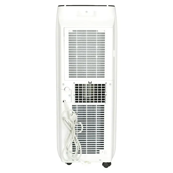Proklima Mobiles Klimagerät Purity 7.000 WiFi - 2,05 kW, Raumgröße: 20 m², Weiß/Silber - Weißes, tragbares Klimagerät mit Gittern auf der Rückseite und einem Netzkabel für Kühlung an heißen Tagen.