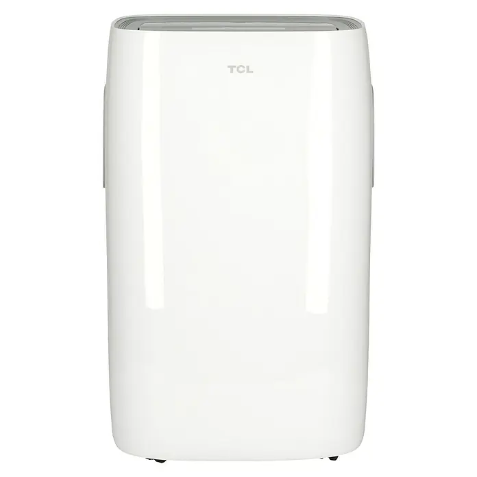 TCL Mobiles Klimagerät TAC-12CPA/KA - 3,2 kW, Raumgröße: 35 m², Weiß - Weißer TCL tragbarer Luftkühler mit glatter Oberfläche und diskretem Markenlogo für eine angenehme Raumtemperatur.