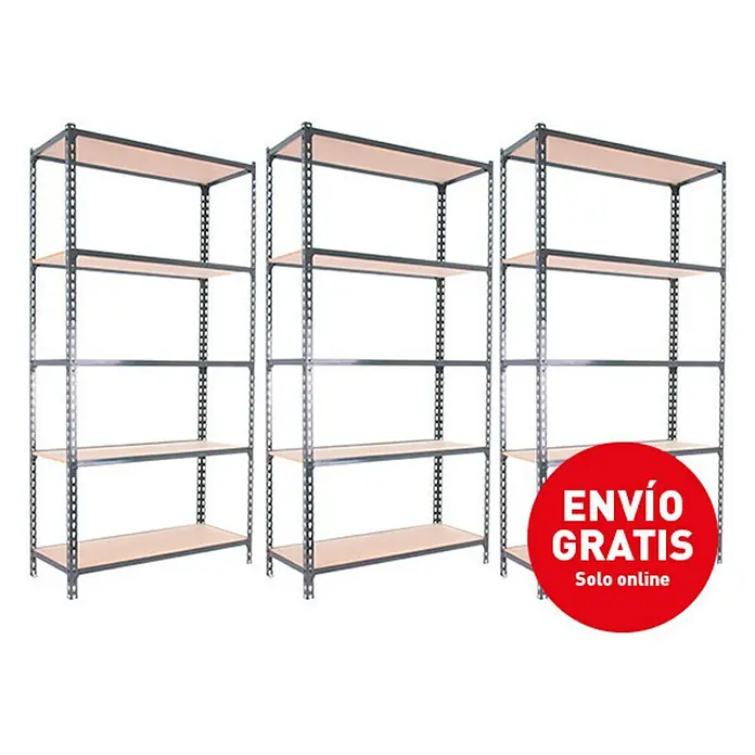 Simonrack Maderclick Estantería para cargas pesadas Plus - L x An x Al: 40 x 100 x 200 cm, Gris antracita - Tres estanterías metálicas con paneles de madera, ideales para almacenamiento y organización. Envío online gratuito.